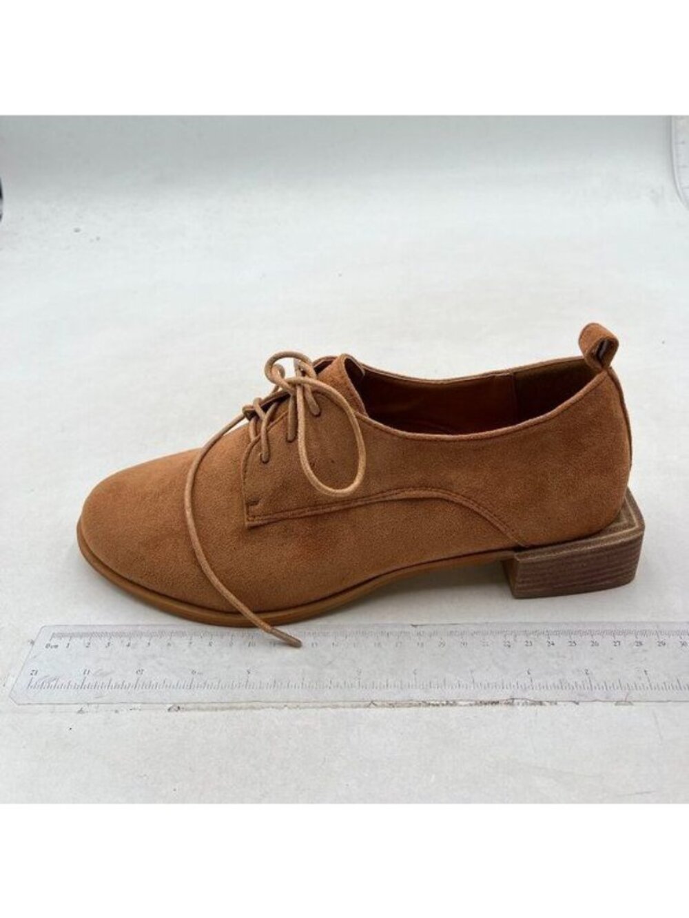 Women Suede Classic Lace up Flat Oxford Low Heel Round Toe Casual Pumps Brown